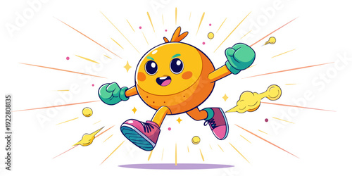 Vibrant cartoon character runs with joyful energetic motion