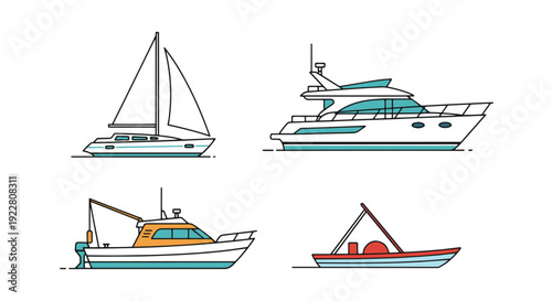 Leisure Boat Line soft tone color vector