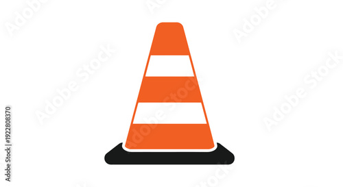 A simple illustration of an orange and white traffic cone on black