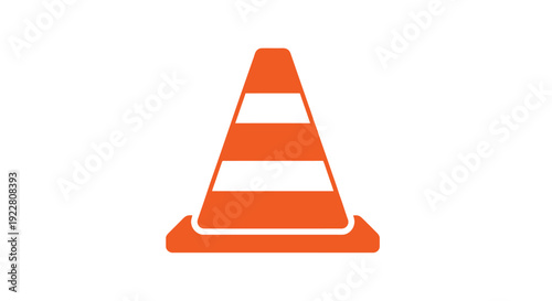 An orange traffic cone with white reflective stripes on a white background