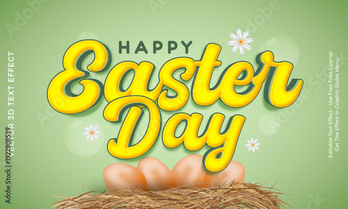 Happy easter day 3d editable text effect on green background