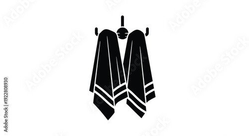 Black and white silhouette of two towels hanging on a rack