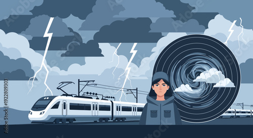 Woman experiencing mental distress amidst a swirling vortex.