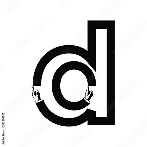 Lowercase Letter d Monogram with Two Professional Hands Pointing Up for Digital Development and Business Growth Logo