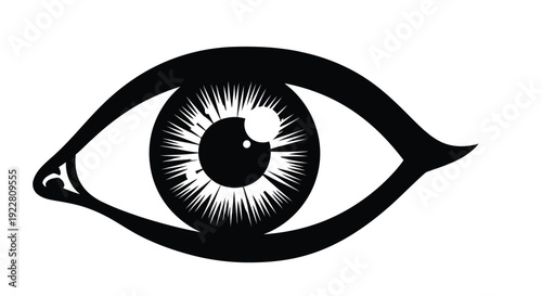 Detailed illustration of a human eye black and white focused on the iris