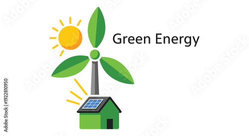 Illustration depicting renewable energy sources sun wind and solar power for a home