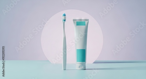 Wallpaper Mural Dental hygiene essentials toothbrush and toothpaste against soft pastel backdrop Torontodigital.ca