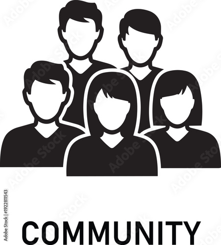 Community Icon with Diverse Group of People Silhouettes, Vector Illustration for Social Connection, Teamwork, Networking and Collective Unity Concept