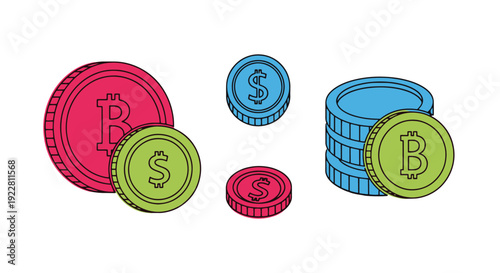 Neon Coin Line art dynamic abstract style vector