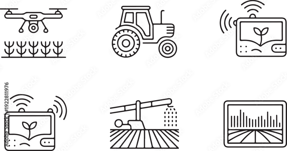 Εκτύπωση καμβά agriculture agri tech icons data analytics drone tractor