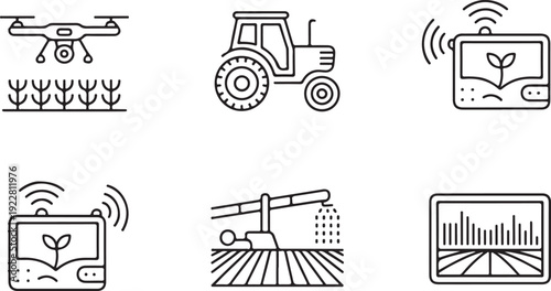agriculture agri tech icons data analytics drone tractor
