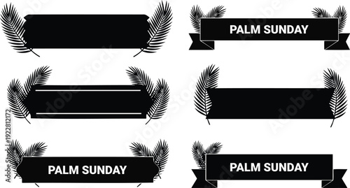 Palm Sunday banners with palm leaves on white background for Easter and religious celebrations  various designs