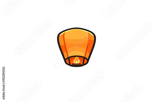 A vector illustration of a single orange sky lantern with a glowing flame inside, set against a solid black background. The lantern has a traditional paper design with subtle gradients.