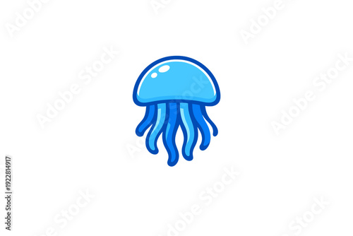 A blue cartoon jellyfish illustration with a light blue bell and darker blue tentacles, isolated on a solid black background. The style is a simple vector graphic with thick outlines.