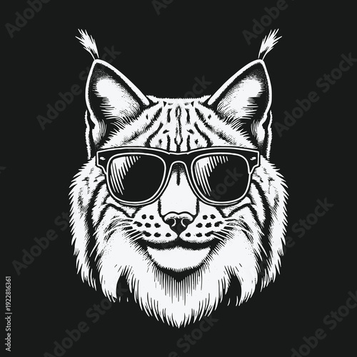 Cool Lynx Portrait: A Stylish Feline with Sunglasses.