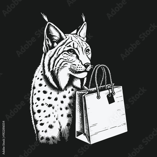 Lynx on a Shopping Spree: A Whimsical Wildlife Illustration.