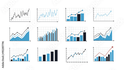 Financial business charts and data graphs showing growth, trends, and performance metrics for professional corporate presentations.