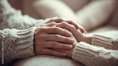 Video of two pairs of hands gently holding on table expressing support comfort empathy and emotional connection