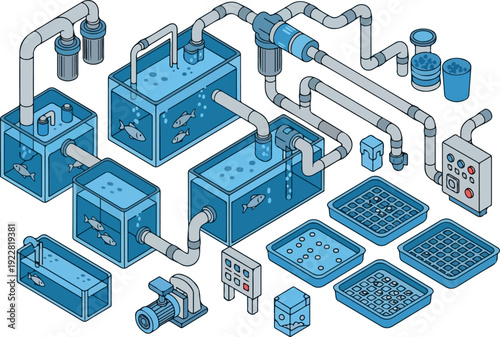 Industrial machinery and equipment components illustration showcasing production process and manufacturing systems