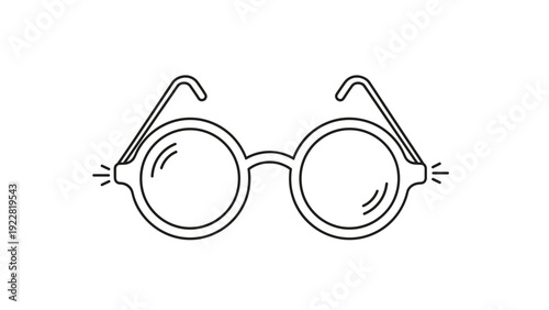 Round eyeglasses icon in a clean line art style representing vision, intelligence, study, fashion accessories, and optometry concepts.