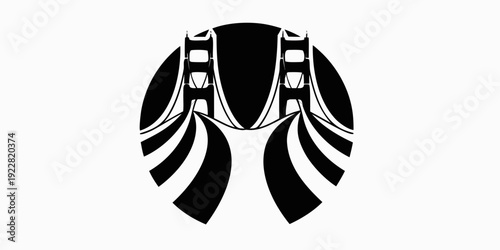 USA, US, U.S, United States - Minimalist Golden Gate Bridge Artwork – Modern Black and White Graphic Design Print