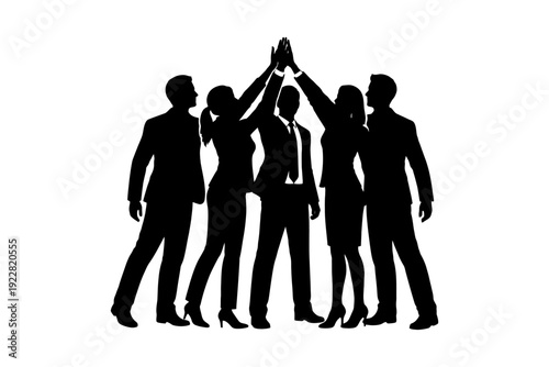 Teamwork and success concept with diverse professionals giving high five.