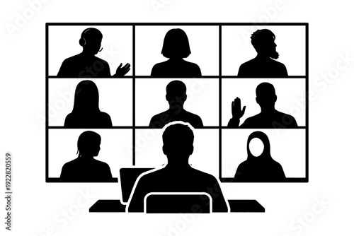 Silhouette of diverse people in virtual meeting: online communication.