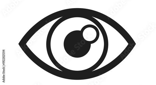 Simple black and white illustration of a human eye with detailed iris and pupil