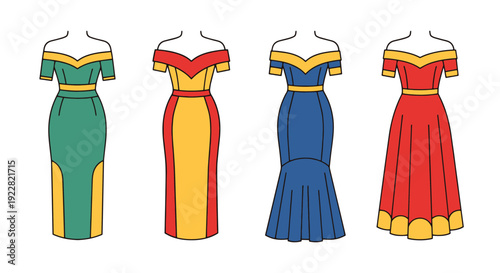 Off Shoulder Dress soft tone color illustration