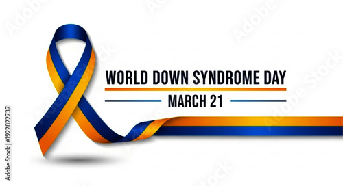 Down Syndrome Awareness Banner with Blue Yellow Ribbon Highlighting Inclusion, Diversity and Global Advocacy for Equality and Support