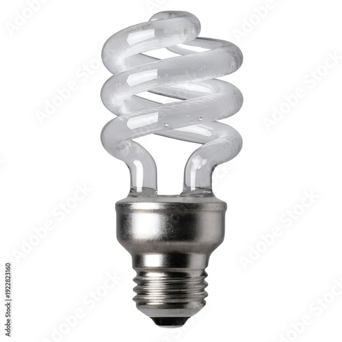 Close-up of energy-efficient spiral light bulb with silver base