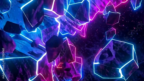 Neon Light Fractured Crystal Shapes Animation.