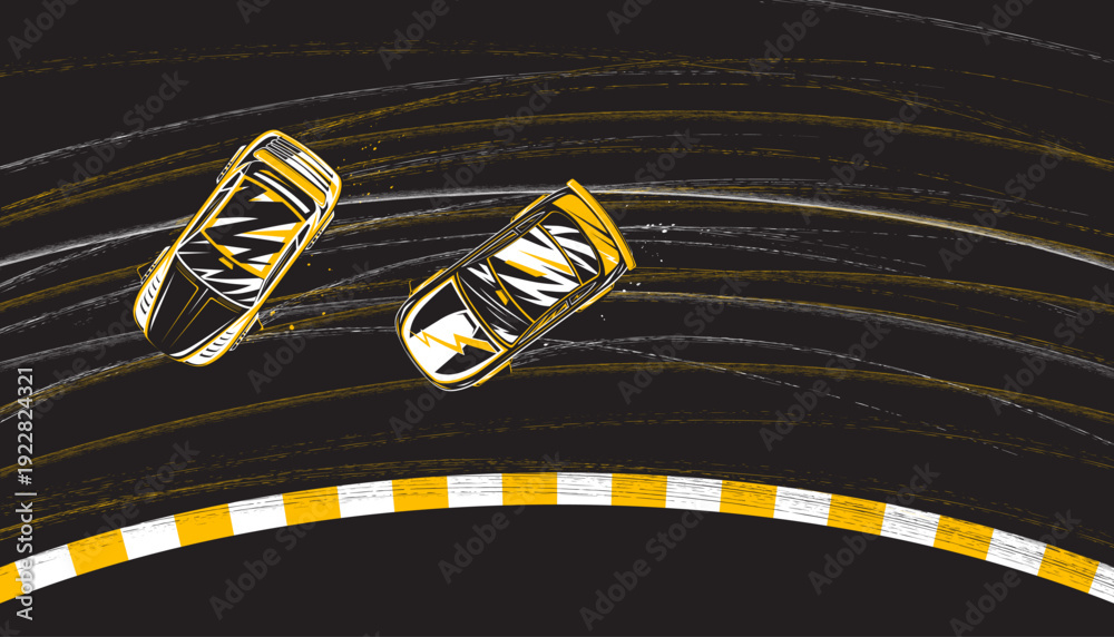 Obraz premium Top view of a drift race car, concept of motorsport racing. 