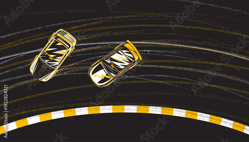 Top view of a drift race car, concept of motorsport racing.
