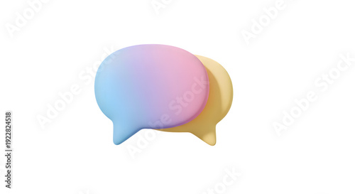 Two overlapping pastel-colored 3D chat bubbles symbolize digital communication, customer feedback, or social media interaction.