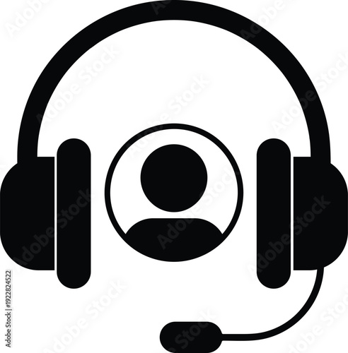 Customer Support Headset Icon – Call Center Agent, Online Help Desk Service Outline Vector