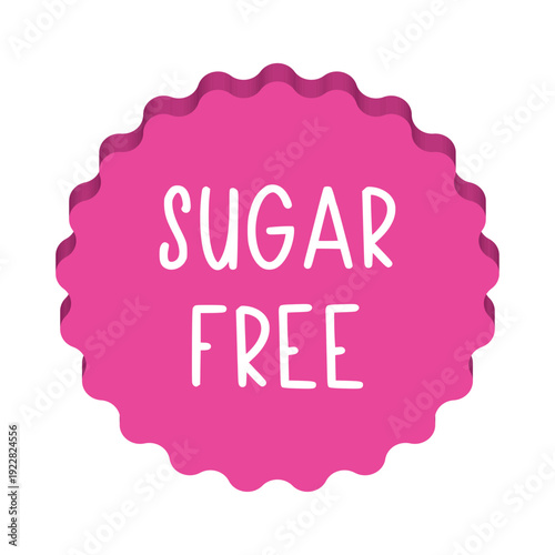 3D Sugar Free Pink Badge Vector Illustration Isolated on White Background, Healthy Food Label with Depth Effect, Diabetics Friendly Product Stamp, Nutritious Diet Icon for Web and Packaging Design.