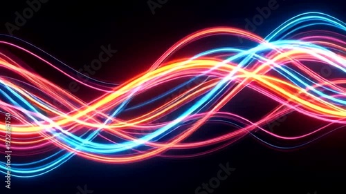 Vibrant Neon Lights Twirling in Darkness.