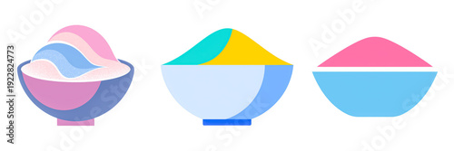 Free Download Three stylized bowls filled with colorful powders and layered ice cream desserts isolated on a transparent background - GFXLoad