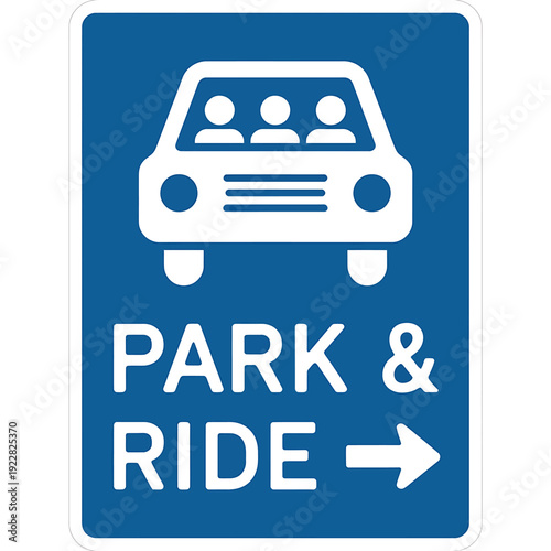 Blue Park and Ride traffic sign with white graphics and text