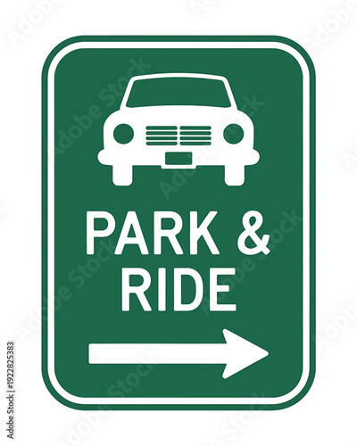 Green park and ride traffic sign with white car and arrow