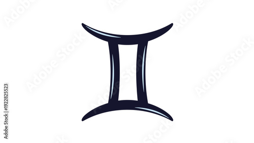 Bold black and blue illustration of the gemini astrological zodiac symbol isolated on a clean white background.