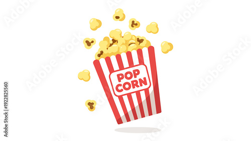 Colorful illustration of popcorn in a red and white striped bucket