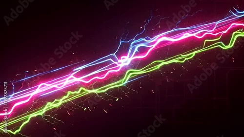 Neon Lights Zigzag Motion Dark Background.