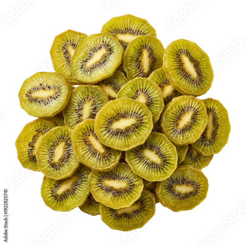 Dried kiwi slices isolated on transparent background.