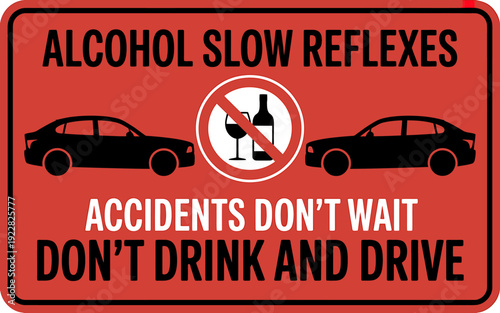 Dont drink and drive warning sign with cars and alcohol prohibition symbol