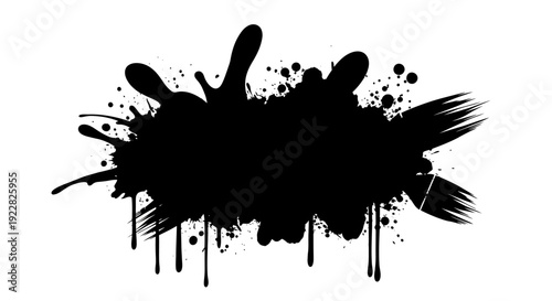Black ink splatter on white background abstract art design element with paint drips and splashes