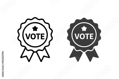 Vote rosette icons with star and ribbons in black and white
