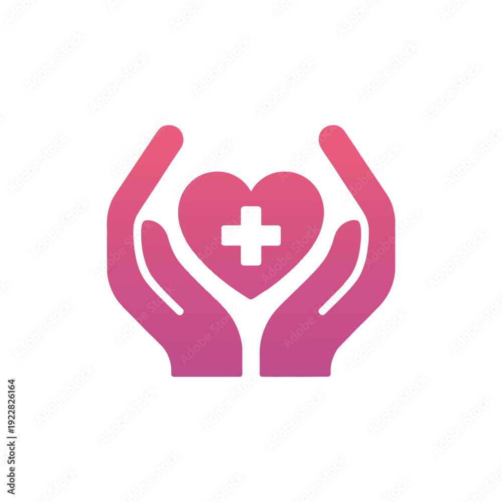 Obraz premium Hands holding pink heart with cross symbolizing healthcare love and medical care minimalist design vibrant colors wellness concept