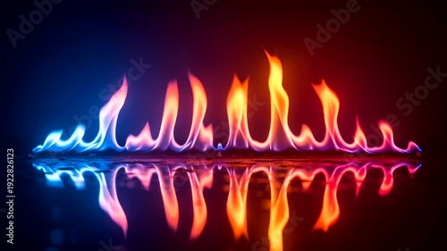 Vibrant Fire Reflections on Dark Surface.